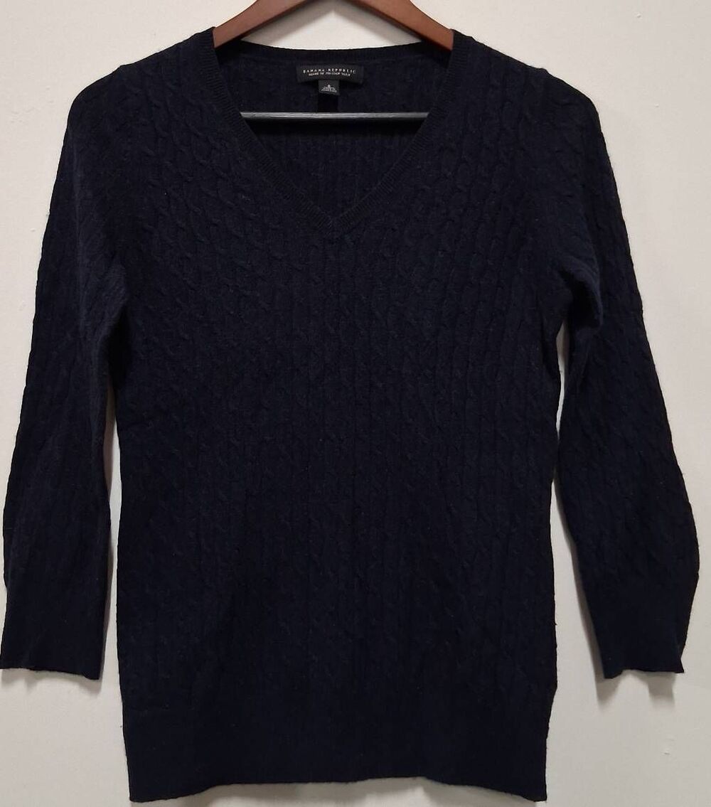 Banana Republic womens small Italian wool cashmere sweater cable knit blue